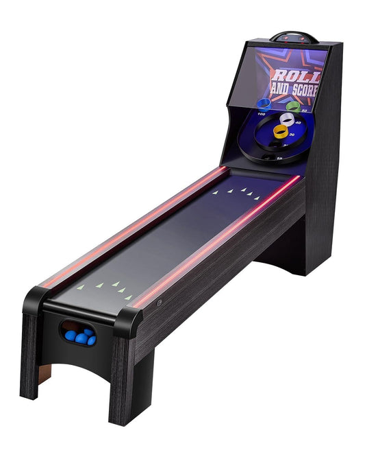 VEVOR 9' Roll and Score Classic Arcade Game Table, Sky Ball Arcade, with LED Electronic Scorer & Track Lighting, Sound, Automatic Ball Return, Home Recreation Game Room, 4 Balls Included