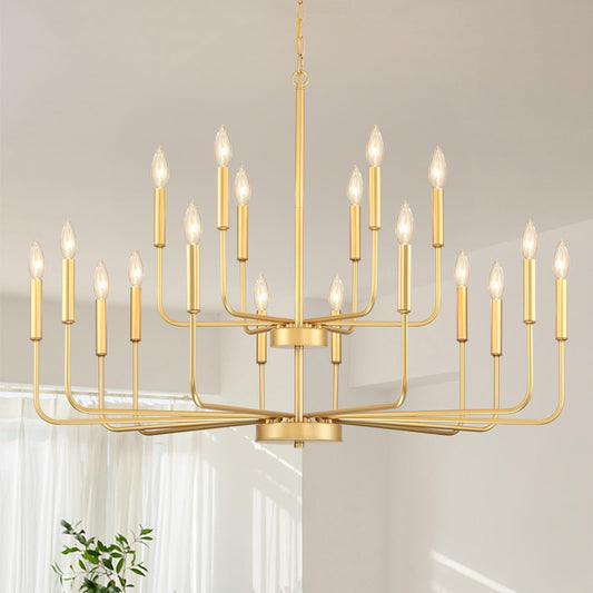 Gifarich Gold Chandeliers for Dining Room Light Fixture Over Table, Modern Farmhouse Chandeliers for Living Room,18-Lights Industrial Metal Candle Lighting Fixtures for Entryway Kitchen Island Foyer