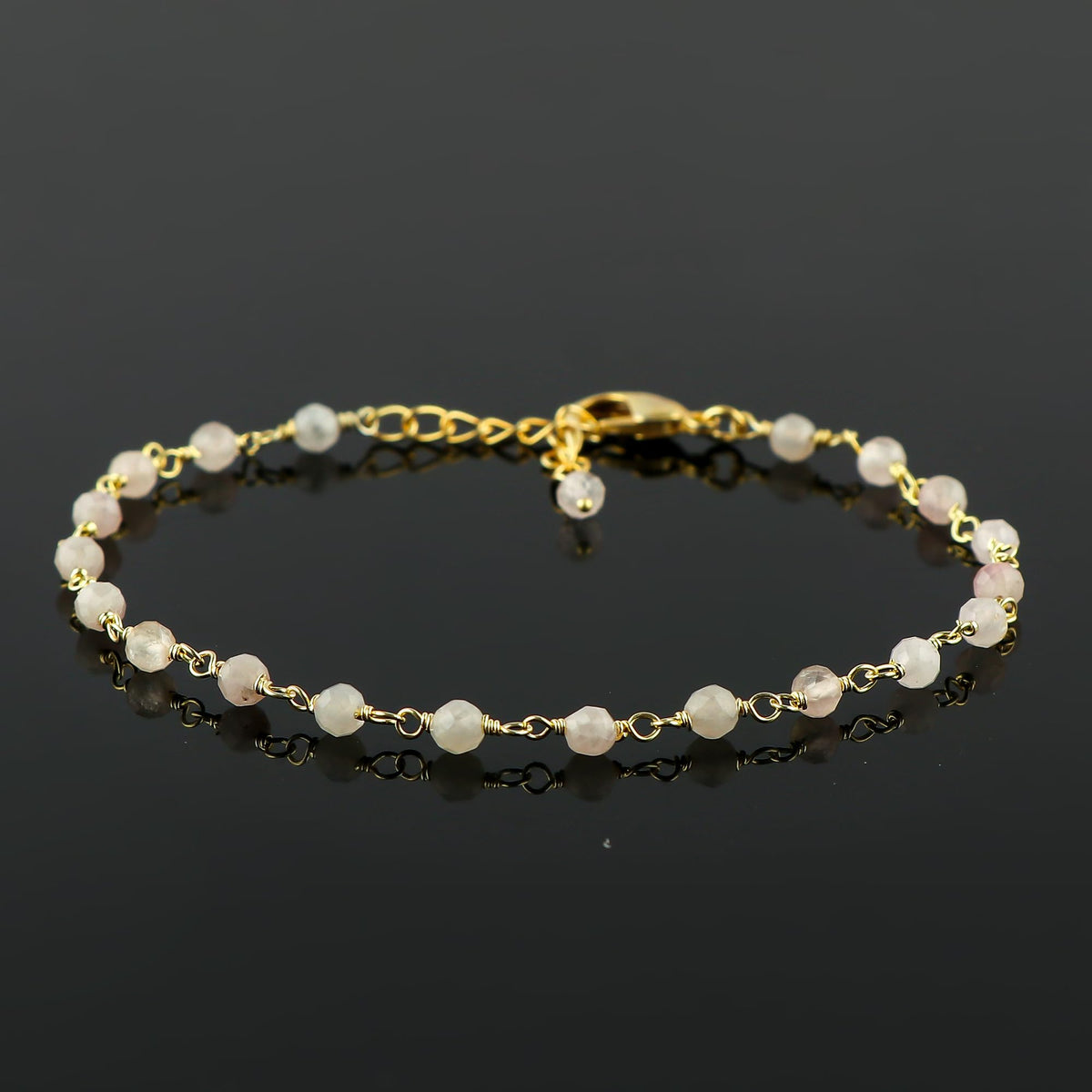 CRYSTALINES Natural Rose Quartz Gemstone Cluster Bracelet, 14K Gold Plated Rosary Chain Beads, Handmade Bohemian Jewelry for Women, Healing Crystals, Birthday Christmas Gift, 8"
