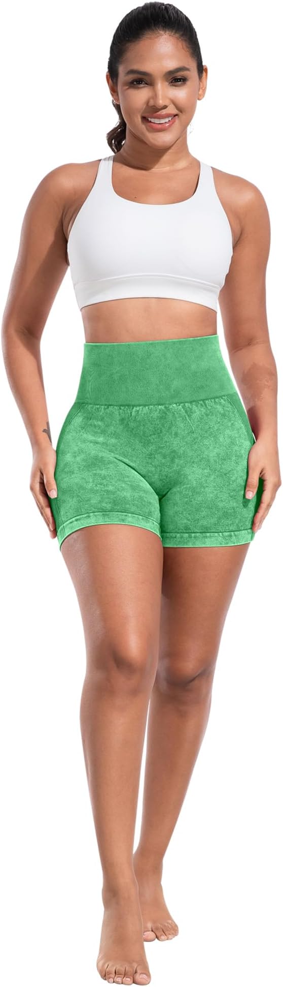 CHRLEISURE Women's 4 Packs Workout Gym Shorts, High Waisted Butt Lifting Scrunch Butt Seamless Booty Shorts