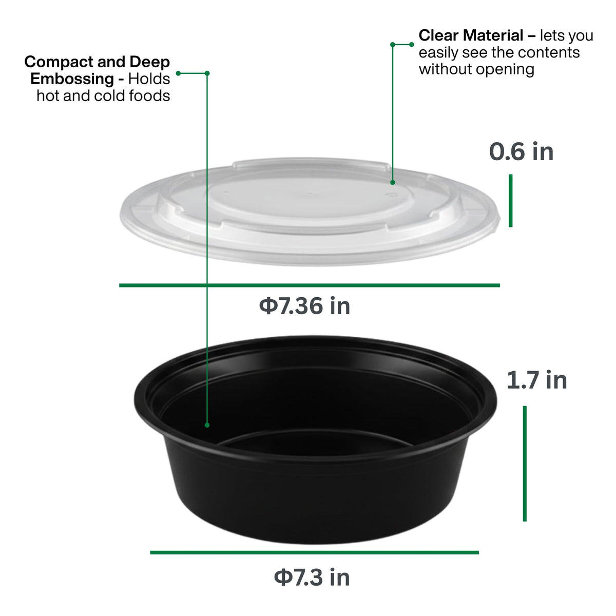 ProTakeOut [24 oz Round Meal Prep Containers with Lids – BPA-Free Food Storage Containers, Bento Box for Restaurant & Catering Use, Stackable, Microwave, Dishwasher, Freezer Safe – 50 Pack