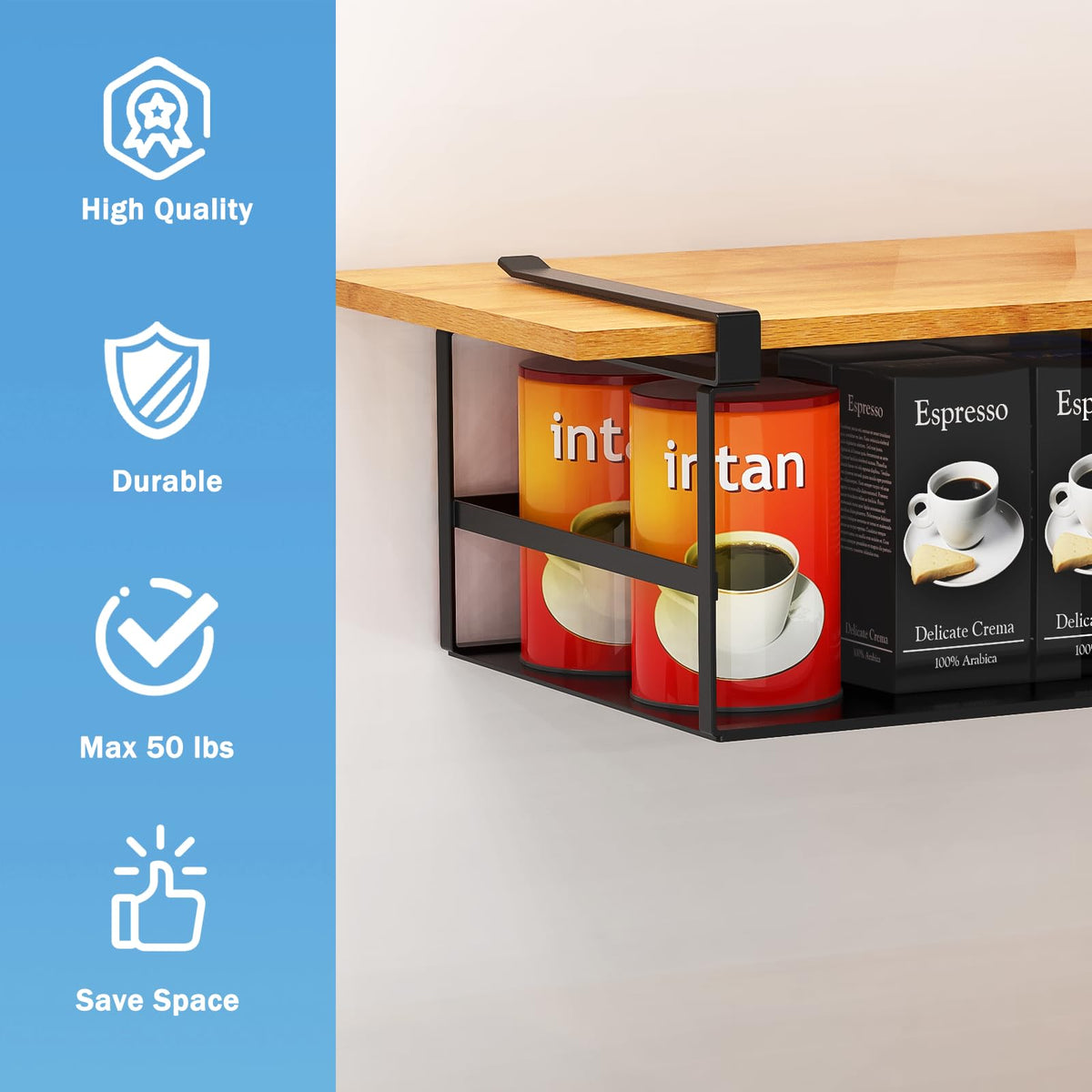 Fengone Under Shelf Storage Basket Organizer Hanging Holder for Kitchen, Pantry, Desk, Bookshelf, Cabinet Heavy Duty Slide-in Hanging Storage Basket (Black Small)