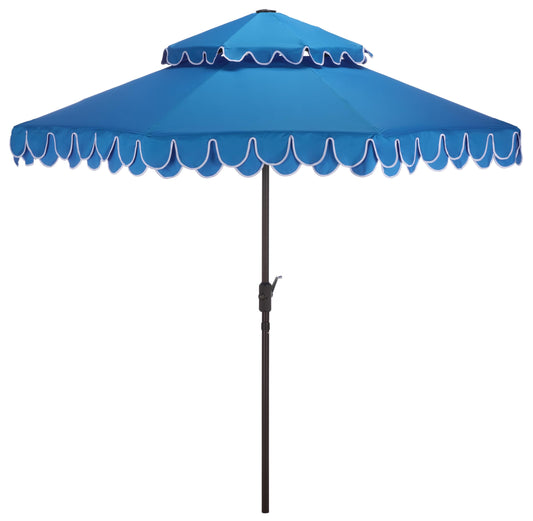 SAFAVIEH Outdoor - Valance 9-Foot Double-Top Patio Umbrella - Pacific Blue & White Canopy - Brown Aluminum Pole - Double-Top Vented Petal Trim - Ideal for Patio, Deck, Poolside, Backyard (PAT8206P)