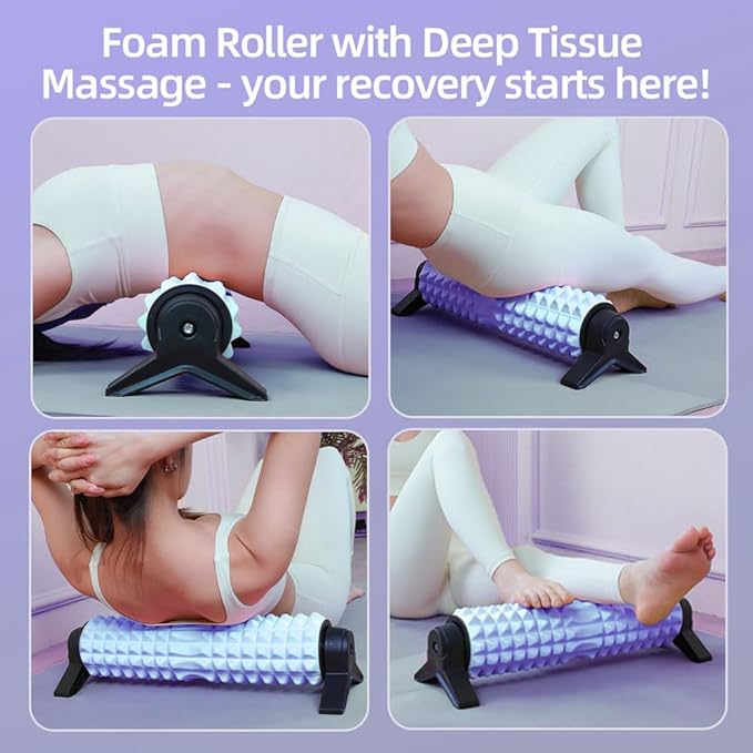 RUNWE Foam Roller with Stand - Roller Foam for Back Pain, 21 inch Trigger Point Deep Tissue Massage, Medium Density Grid Bracket Foam Rollers, Myofascial Release, Relieves Leg Muscle Pain