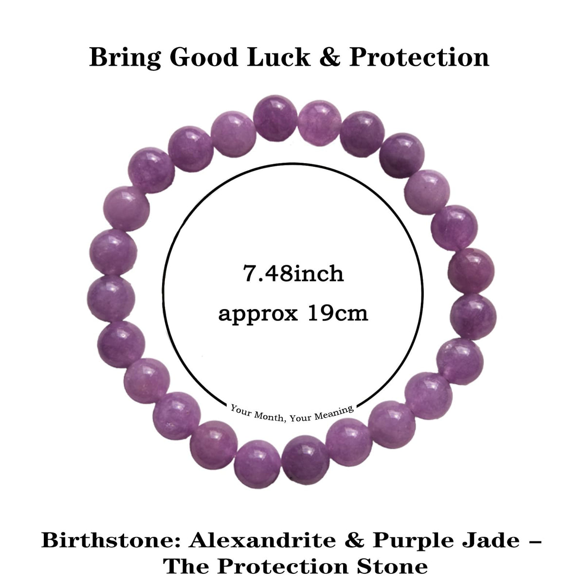 Naupyal June Birthstone Bracelet for Women Men,Purple Jade Natural Stone Beaded Bracelets,Healing Crystal Gemstones Stretch Bracelet Stress Relief Month Bracelet Birthday Jewelry Gifts