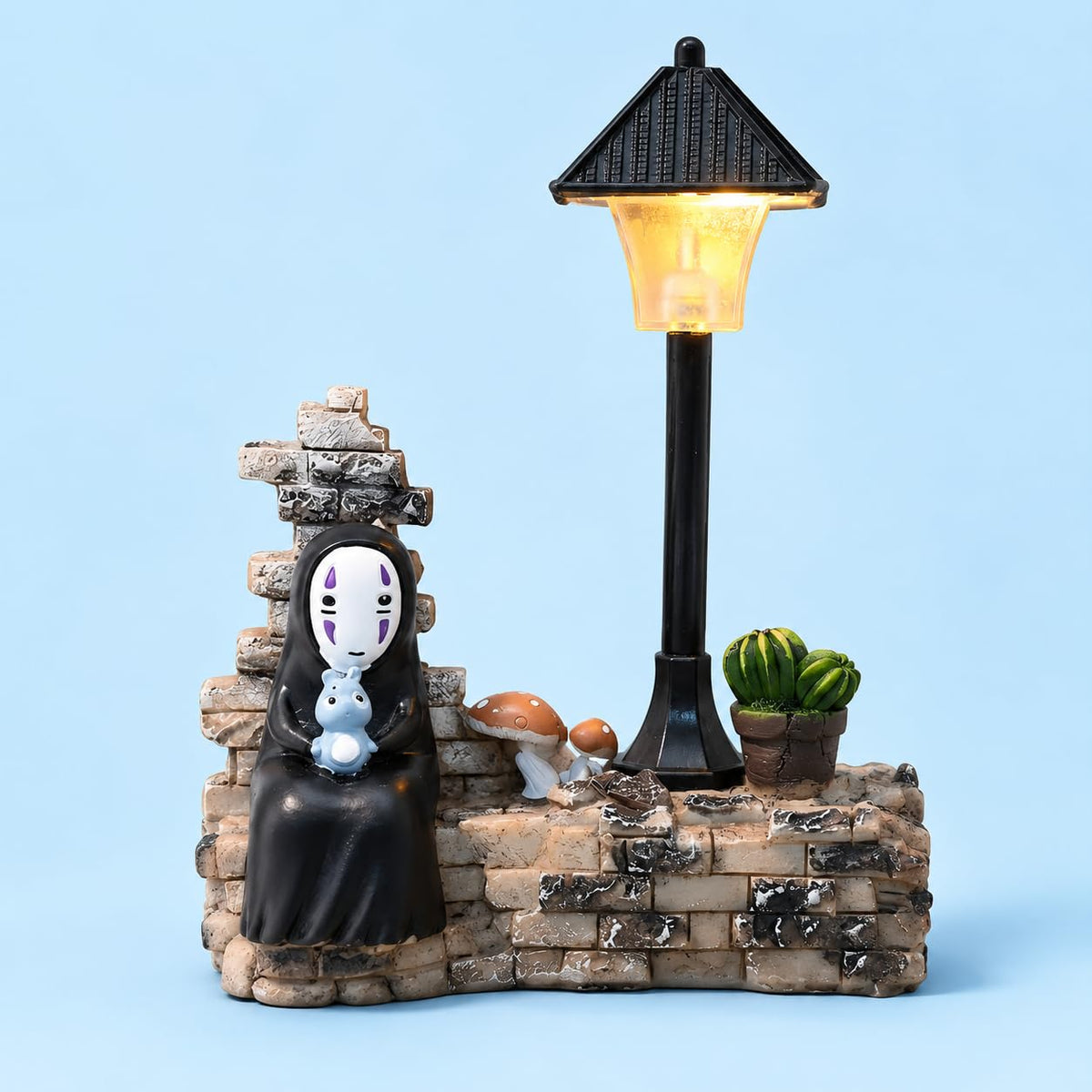 No Face Lamp, No Face Night Light Battery Operated Resin Mini Lamp, Warm White Decorative Desk Light for Bedroom, Bookshelf, Home Decor, Gift for Anime Fans