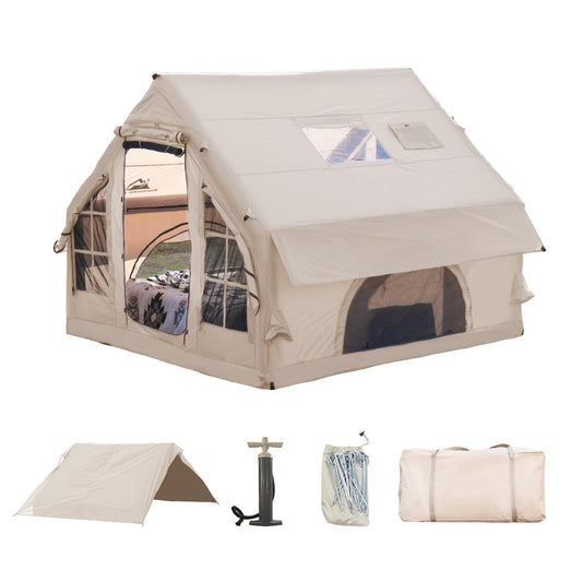 Romantic Camp Inflatable Camping Tent with Pump,4-6 Person Waterproof Blow Up Air Tent for Camping Hiking,Easy to Set Up 4-Season Inflatable House Tent with Oversized Canopy(75FT²).