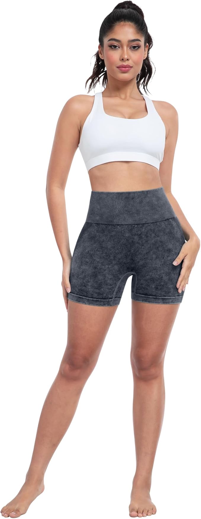 CHRLEISURE Women's 4 Packs Workout Gym Shorts, High Waisted Butt Lifting Scrunch Butt Seamless Booty Shorts