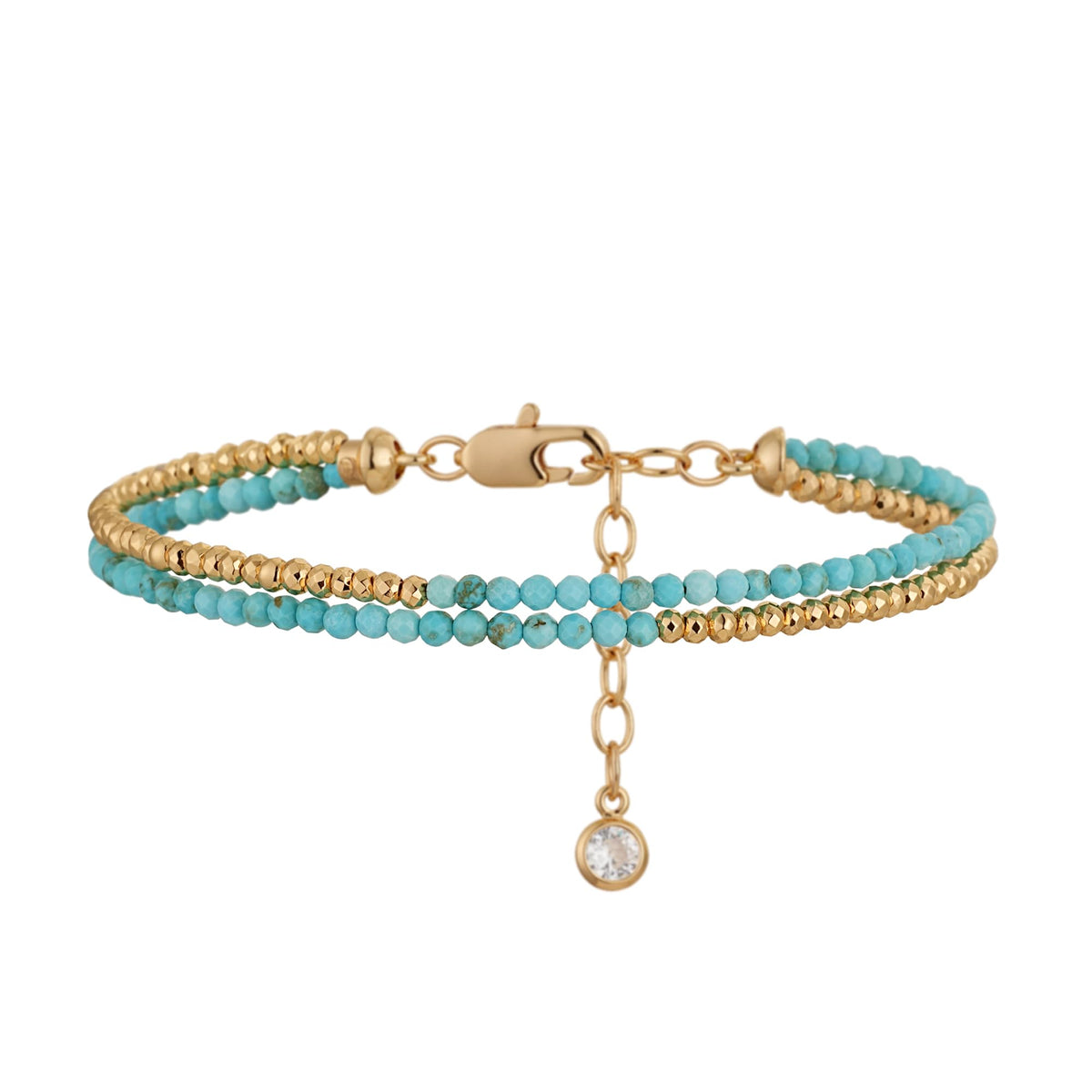 MYEARS Women Beaded Bracelet Gold Double Layer Gemstone Turquoise 14K Simple Dainty Handmade Chain Everyday Boho Beach Jewelry