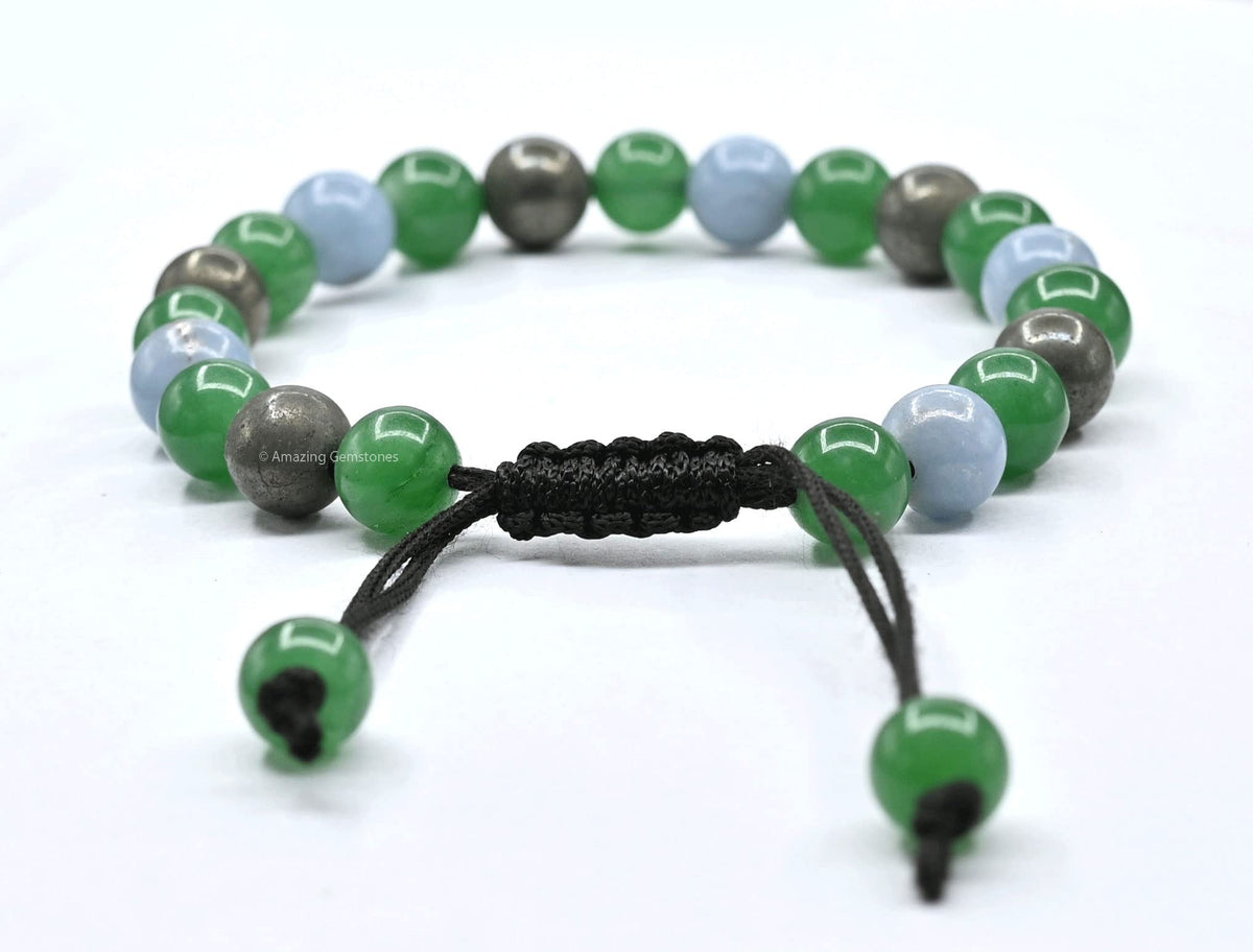 Amazing Gemstone Motivational Bracelet for Women Men Manifestation - Pyrite Angelite Green Aventurine Bracelet for Healing Calming Anxiety Stress Relief Gifts Pulseras Para Hombres Mujer (Adjustable)