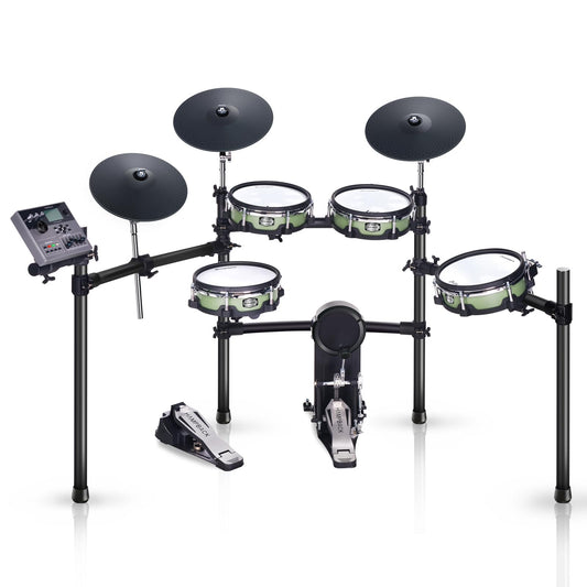 HAMPBACK ACE-510 Electric Drum Set with 10'' Drum Pads, 12'' Full Silicone Cymbals with Choke, Restore Authentic Drum Sound and Percussive Feel, Bluetooth Connection, Suitable for Professional Player