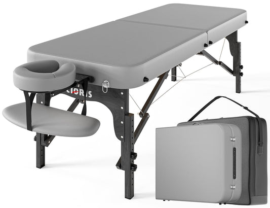 CLORIS 84" Professional Massage Table Portable Reinforced Wooden Leg 2 Folding Lightweight Spa Salon Tattoo Massage Bed Height Adjustable Hold Up to 1100LBS with Carrying Bag Grey