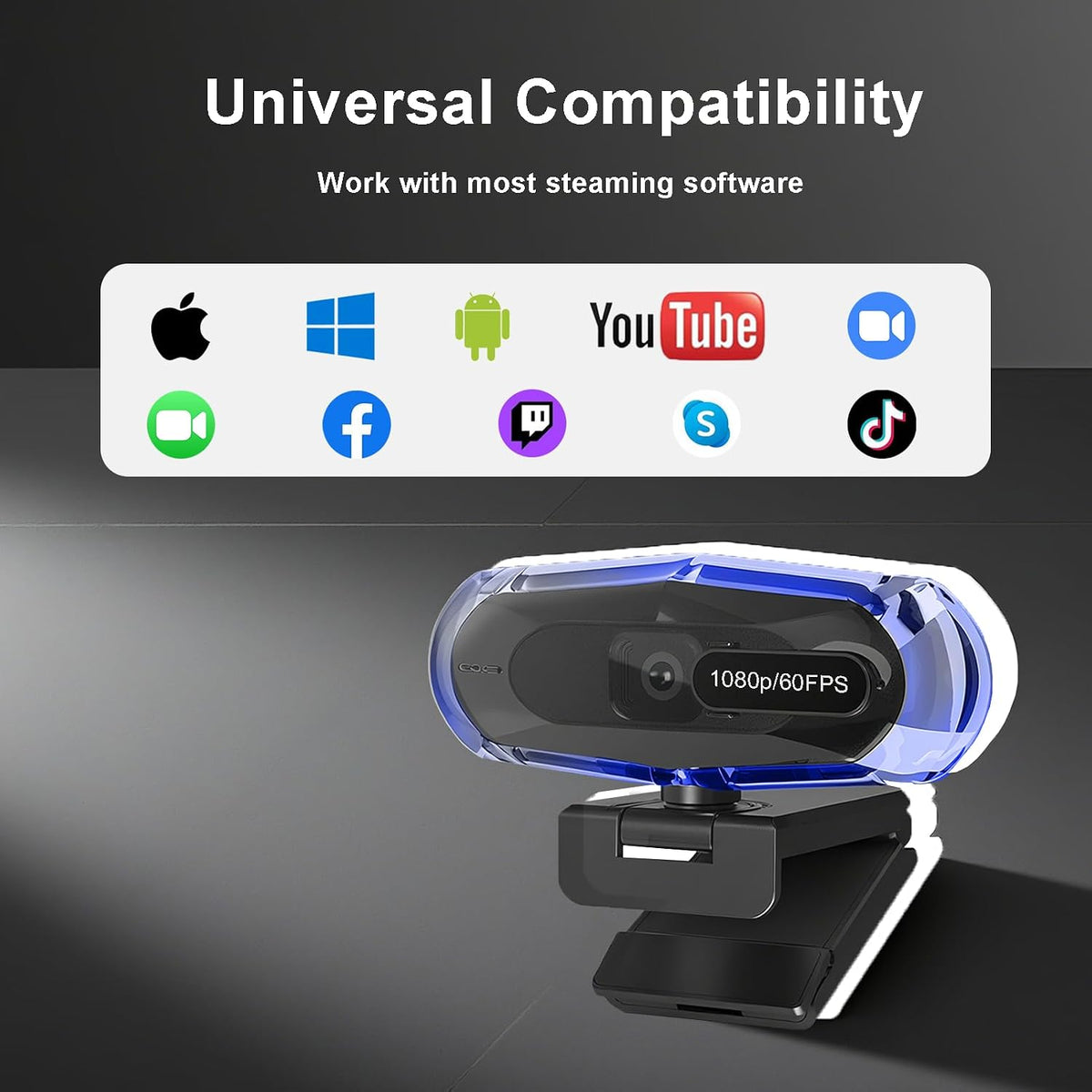 ceabulila 1080P 60FPS Streaming Webcam with Autofocus, Microphone, RGB Light and Tripod, USB Camera for PC/Mac, Plug