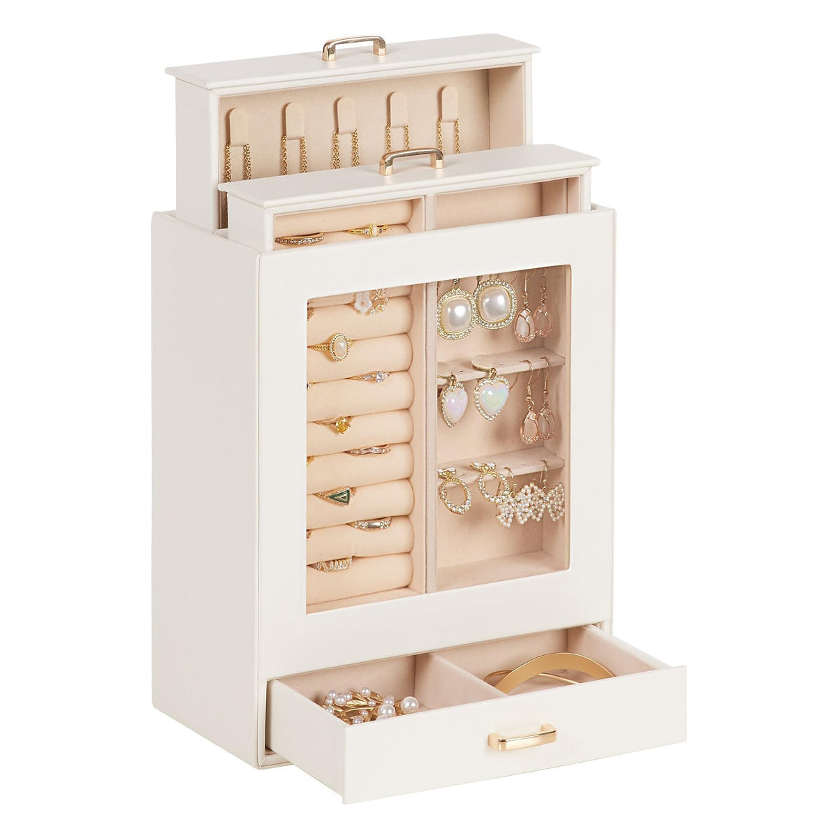 Homde Jewelry Organizer Girls Women Jewelry Box for Necklaces Rings Earrings Gift Bracelets Storage Case (White + Gold)