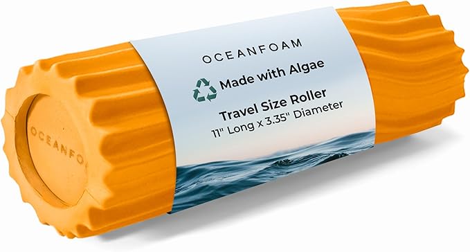 Oceanfoam Ripple Travel Foam Roller (11" x 3.35") Firm Mini Foam Roller for Physical Therapy, Deep Tissue Massage, Back Pain - High Density, Ergonomic Wave Textured - Yoga, Pilates, Exercise (Gold)