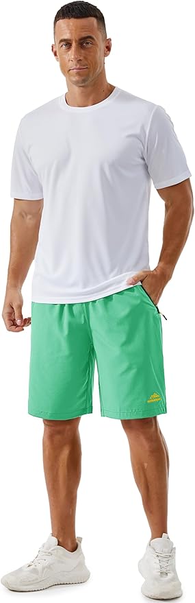 TACVASEN Men's Running Athletic Shorts 9" Quick Dry Workout Gym Shorts Lightweight Summer Shorts 3 Zipper Pockets