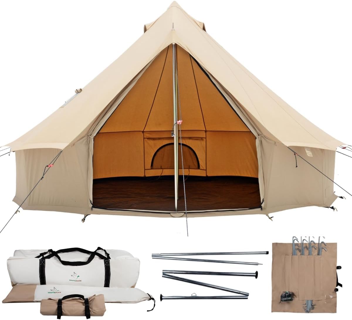 WHITEDUCK Regatta Canvas Bell Tent - w/StoveJack, Waterproof, 4 Season Luxury Camping and Glamping Yurt Tent Outdoor (16.5' (5M), Water Repellent, Sandstone Beige)
