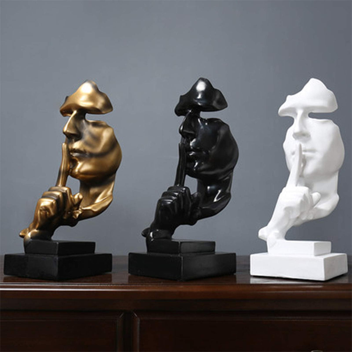 aboxoo Thinker Statue, Silence is Gold Abstract Art Figurine,Modern Home Resin Sculptures Decorative Objects,Table Top Decor for Livingroom Home Decor,Office Study Sculpture,Shh mask Statue(Gold)