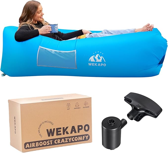 WEKAPO Inflatable Lounger with Pump-Effortless Setup, Ultra-Comfy & Lightweight -Perfect Blow up Couch for Camping, Beach, Hiking & Festivals