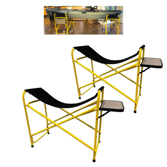 Suspenz Yellowfin Kayak and Canoe Rigging Stations with Side Tables, Fishing Kayak Work Stands, Indoor & Outdoor Use, Canvas Slings, 350 lbs Load Capacity (55-0141)