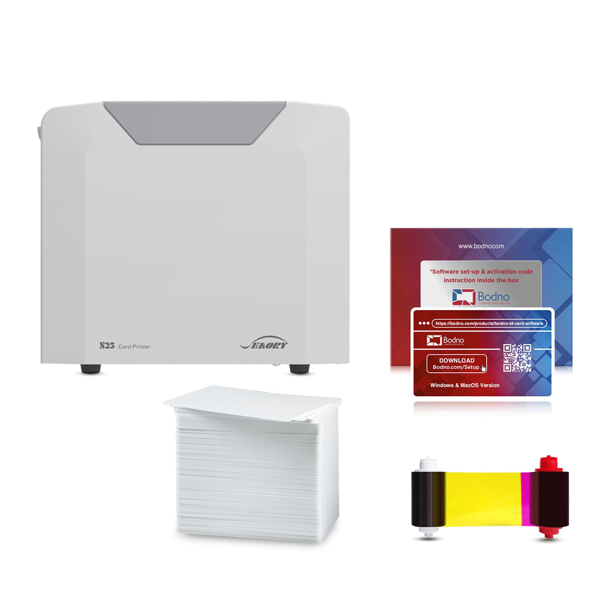 Bodno Seaory S25 Single Sided ID Card Printer & Complete Supplies Package ID Software - Bronze Edition