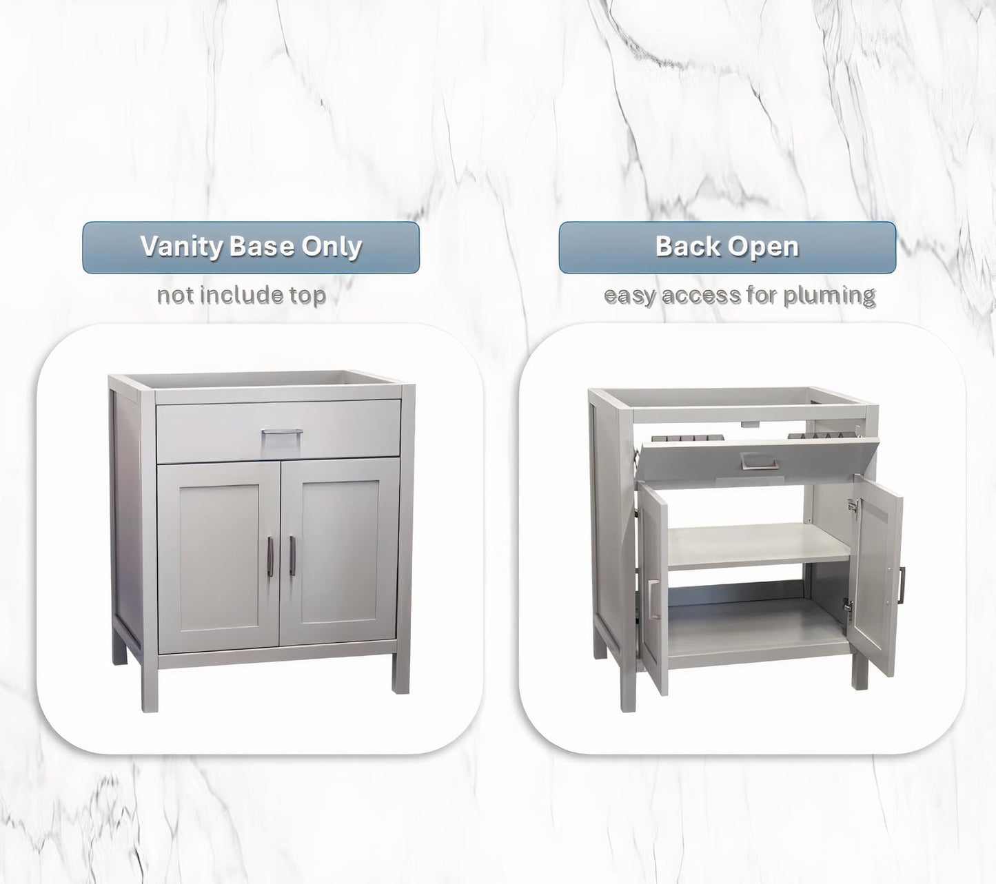 24" Light Grey Bathroom Vanity Base Only – Freestanding Solid Wood Sink Cabinet with Tip-Out Drawer, Shaker Style Storage, No Top or Sink, 24" W x 21" D x 34.5" H