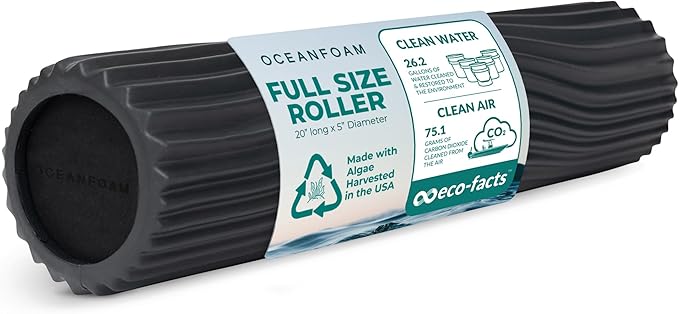 Oceanfoam Tidal Roller - Charcoal - Muscle Massage Foam Roller for Back Pain & Stretching - Firm and Ergonomic Wide Wave Textured - Yoga, Athletics, & Wellness - Full Size, 20" x 5"