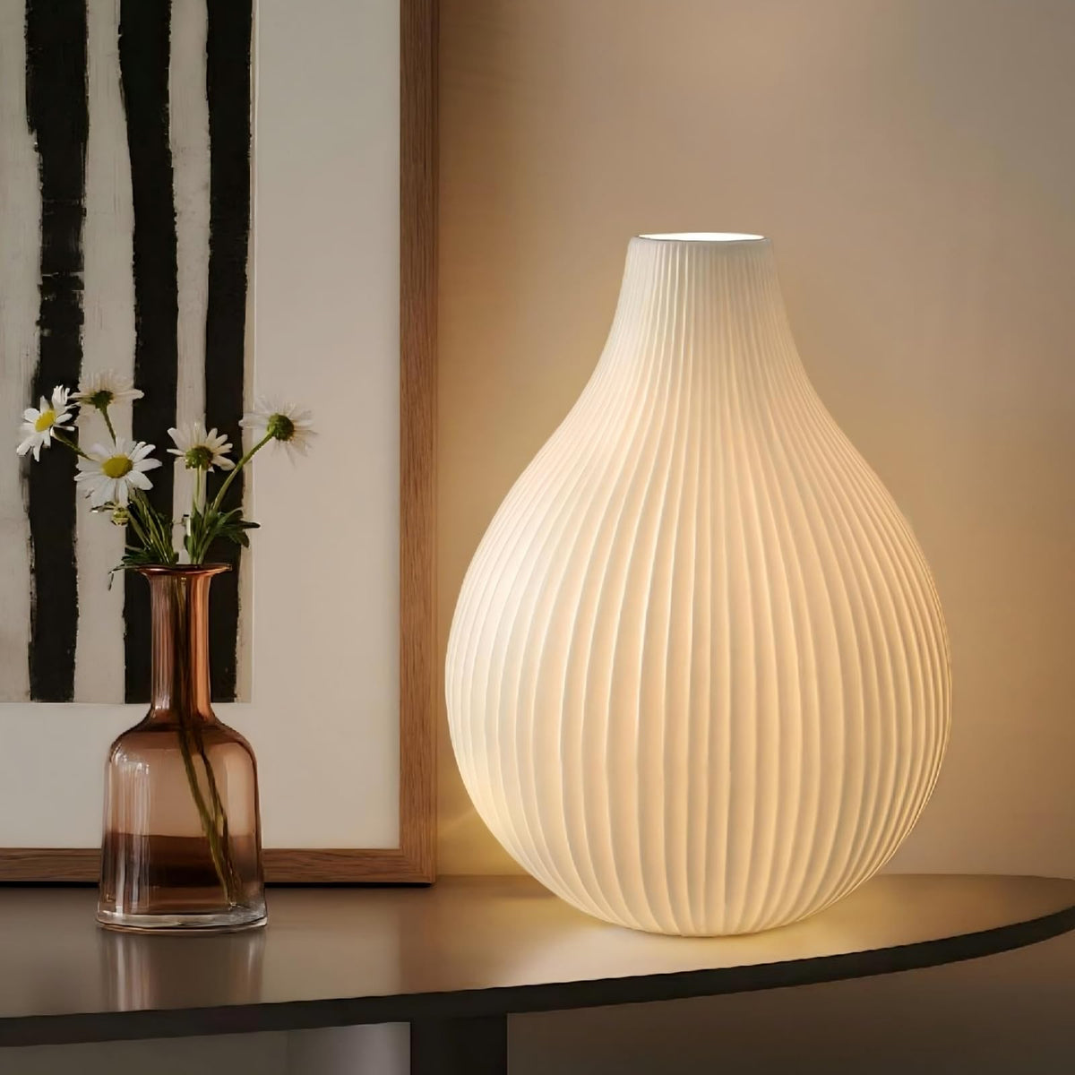 RONDURE 11.0" Modern Ceramic Table Lamp, Fully Dimmable Modern Bedside Lamps for Bedroom, Living Room and Nightstand, White Translucent Ceramic Shade, Warm Ambient Lighting, Corded, Bulb Included