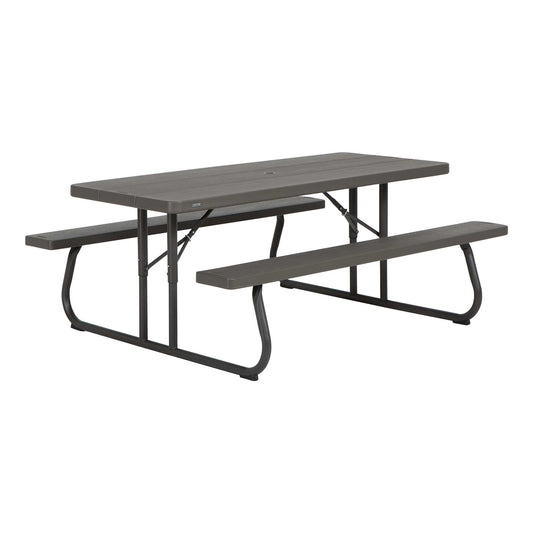 LIFETIME 6‑Foot Classic Folding Picnic Table, UV Protected Tabletop, Steel Frame, Seats 8, Weather & Rust Resistant, Flat Folding Outdoor Picnic Table with Umbrella Hole