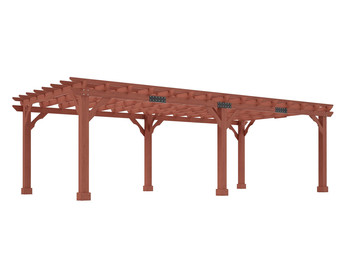 Jocisland 12x24 FT Premium Cedar Wood Pergola with Trellis Roof & Weather-Resistant Support, Outdoor Pergola Kit with Stakes, Garden Gazebo for Patio, Backyard & Events, Reddish-Brown