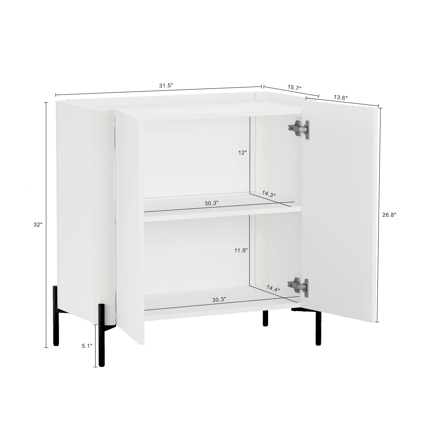 Manhattan Comfort Abbey Accent Cabinet with Doors, Tray Top Design and Adjustable Shelves, Sleek Modern Storage Furniture for Dining Area, Living Room Entryway, White