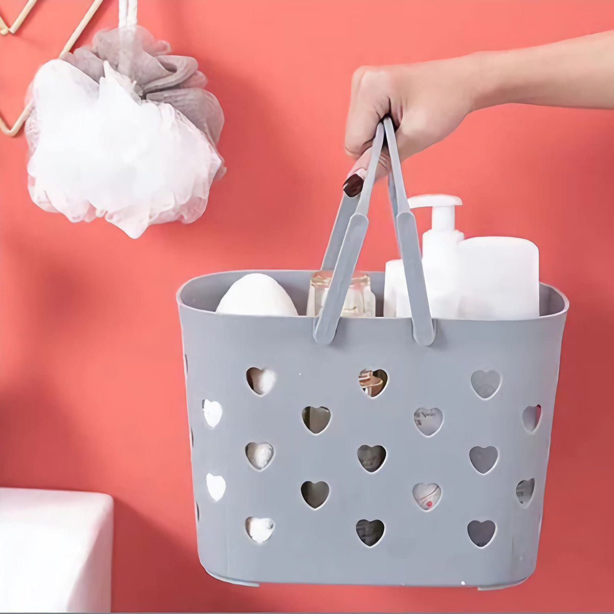 Anyoifax Portable Shower Caddy Tote Plastic Storage Basket with Handle Box Organizer Bin for Bathroom, College Dorm, Pantry, Kitchen, 2 Pack, Grey