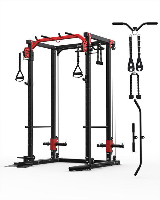 Power Cage for Home Gym, 2000LBS Power Rack with Cable Crossover and Dual Independent Pulley System, Squat Rack with LAT Pull Down System, Workout Cage for for Full Body Training