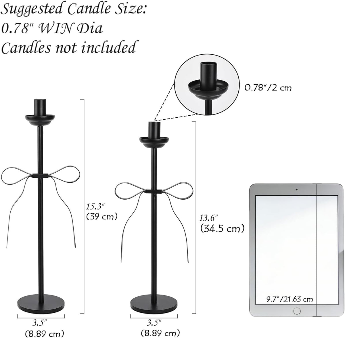 Regine Switzerland Black Taper Candlestick Holders - Set of 2 Modern Metal Candle Stands for Dining Table Decor