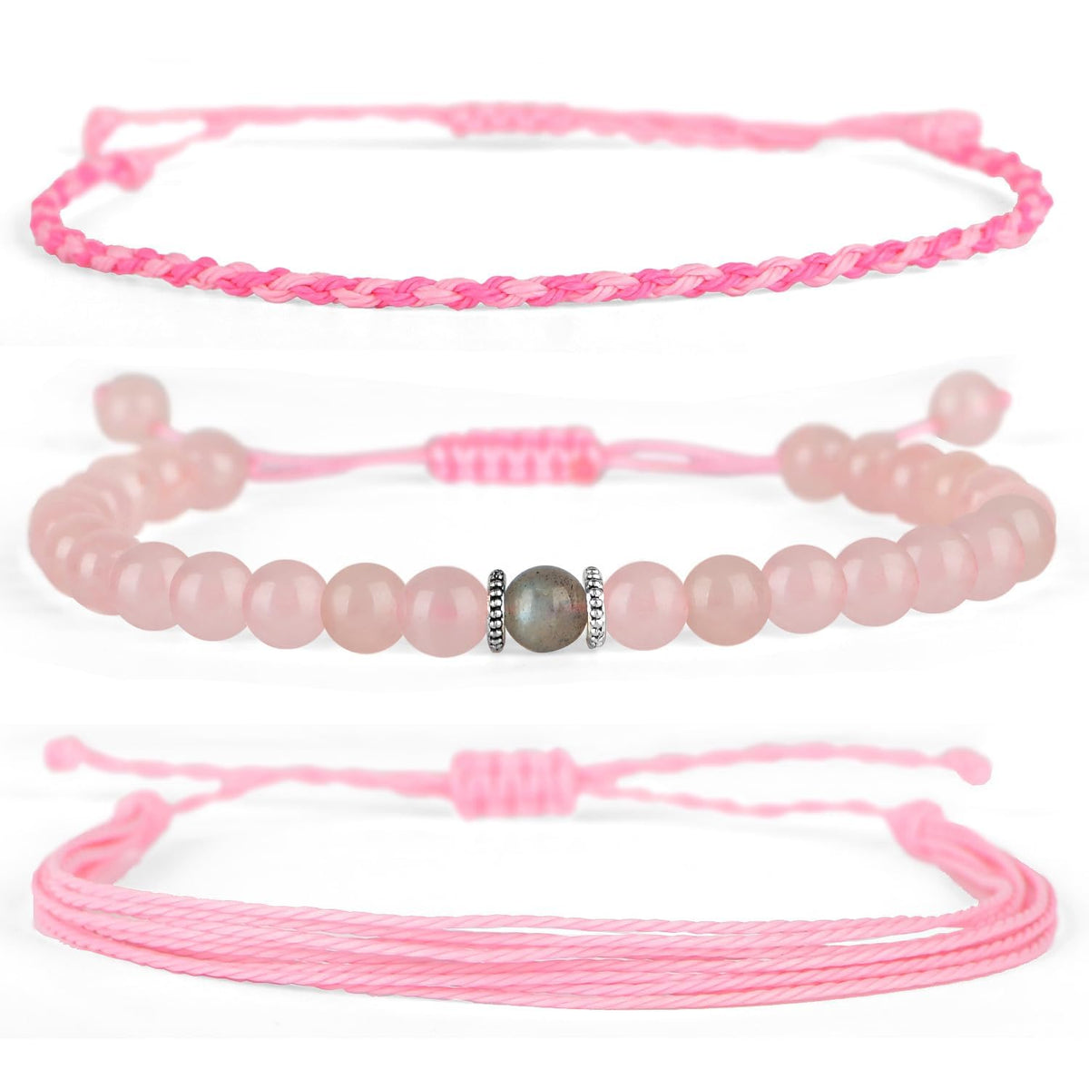 QOGIR Daughter Love You Forever Bracelets,Natural Rose Quartz Adjustable String Braceletm, Birthday Christmas Gifts for Daughters Girls Teen