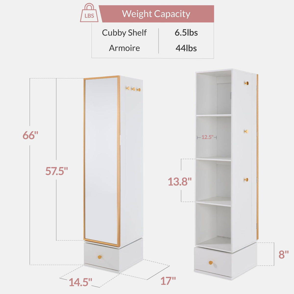 Best Choice Products Rotating Mirror w/Storage Cabinet, 360 Swivel Jewelry Armoire w/Full-Length Mirror, Gold Metal Frame Tower w/Cube Shelves, Built-In Jewelry Organizer & Hook - Gold