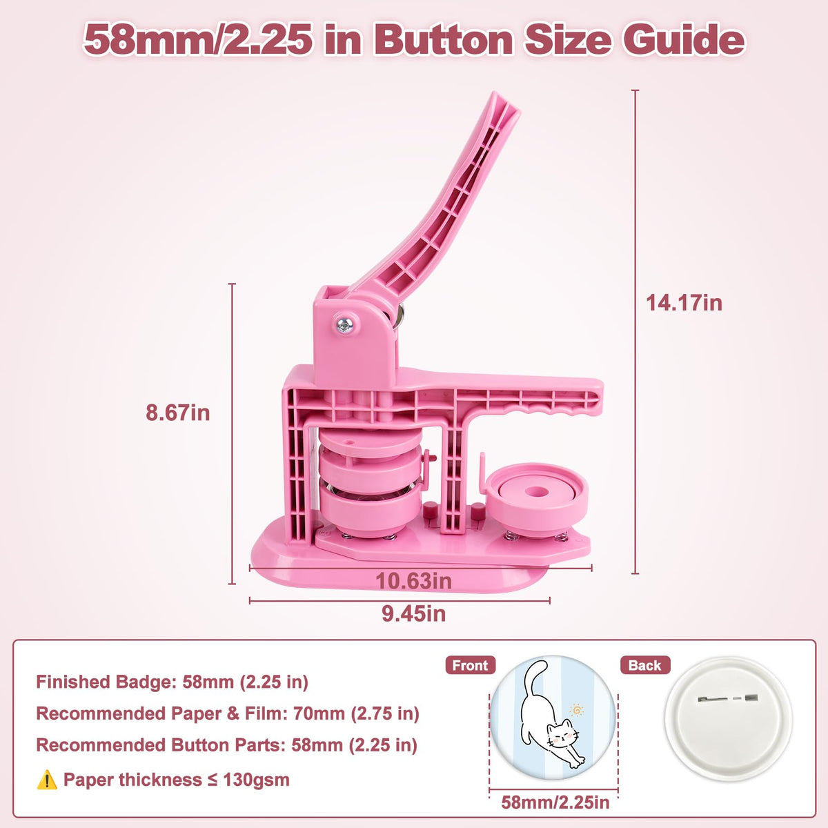 MK.Bear 2026 Button Maker Machine 2.25 Inch (58mm), No Installation Required Pin Maker Kit for Button Making, DIY Pink Badge Maker Button Press with 30 Badge Supplies & Circle Cutter