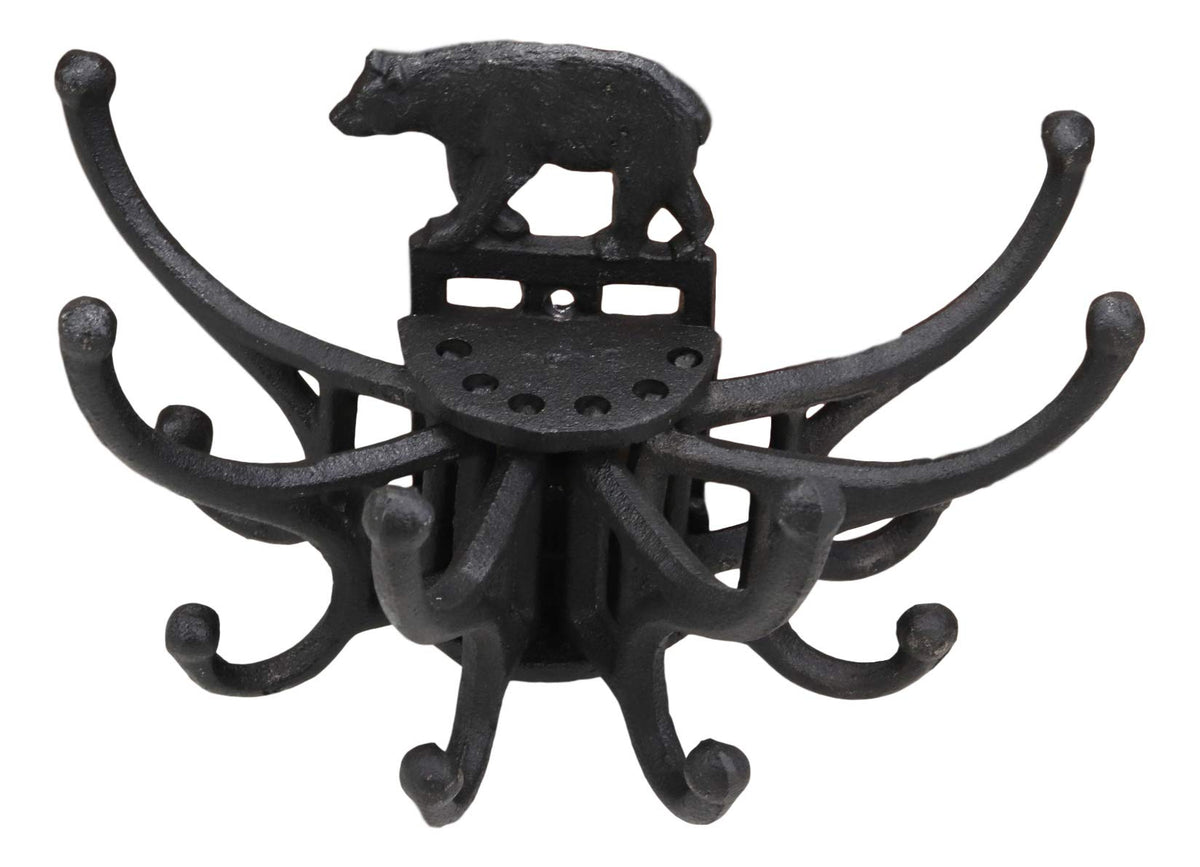 Ebros Cast Iron Rustic Forest Black Bear Free Spinning Movable Hanging Wall Hooks 9" Wide Western Bears Themed Mount Hook for Coats Hats Keys Leashes Backpacks Cabin Lodge Country Accent Decor