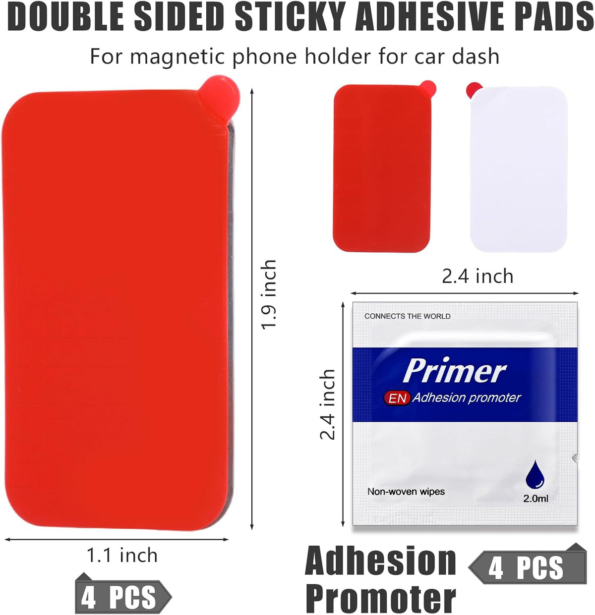 Yexiya 4 Pack 1.1x1.9 4 Double Sided Sticky Adhesive Pads Replacement Mounting Tape for Magnetic Phone Car Mount, Dash