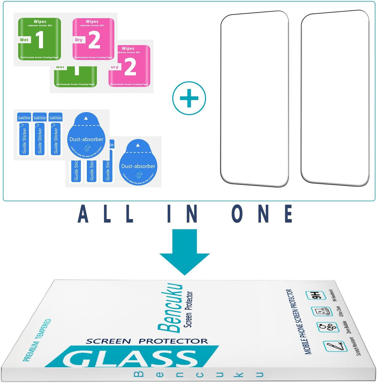 (2 Pack) 15 6.7 inch 9H Tempered Glass for iPhone Plus Screen Protector, Easy to Install, Bubble Free, Hardness