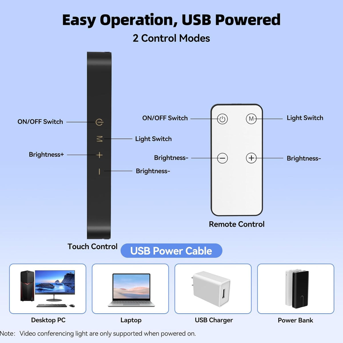 Takerers 3 10 (1-Pack) Video Conference Lighting, Webcam Light with Remote & Touch Control, Color Temperature, Level