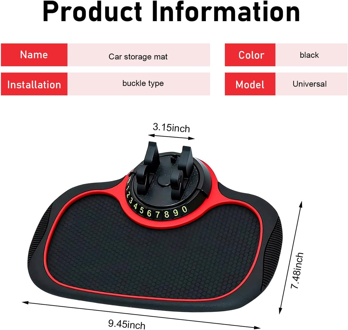 Cuymoap Multifunction Car Anti-slip Mat, Storage Pad & Rotatable Phone Holder & Parking Number Plate, Large Organizer