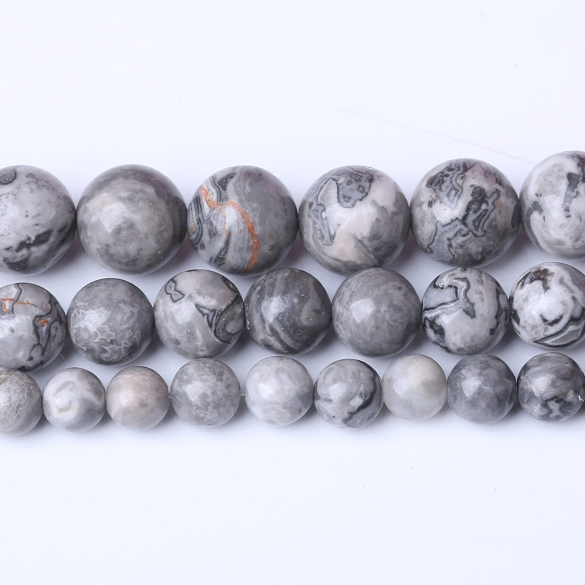 36PCS 10MM Natural Grey map Beads Round Loose Stone Beads for Jewelry Making DIY Energy Stone Healing Power Bracelet 15"