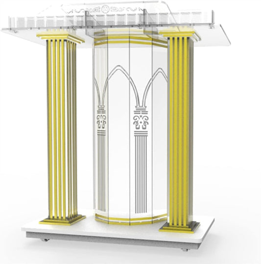 JOMRTS Acrylic Rolling Luxury Vertical Podium Stage Host with Casters Rolling Podium for Church, Wedding, School