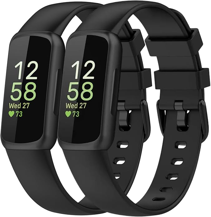 2 Pack Compatible with Fitbit Inspire 3 Bands, 15.4mm Width Soft Silicone Adjustable Sport Replacement Band for Women Men