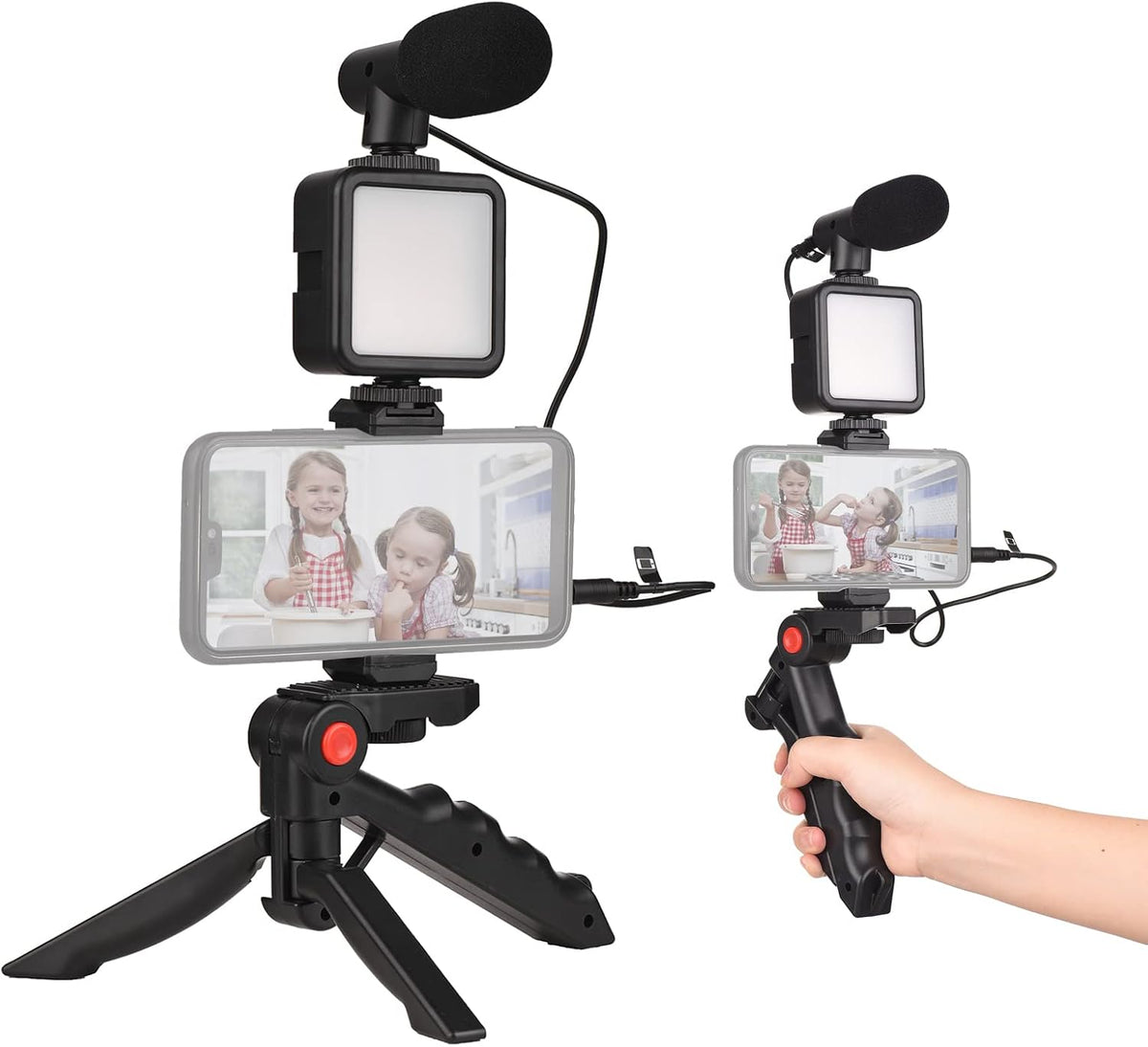 Andoer Smartphone Vlog Kit Mini LED Video Light + Cardioid Microphone + Extendable Phone Clip + Tripod with Adjustable