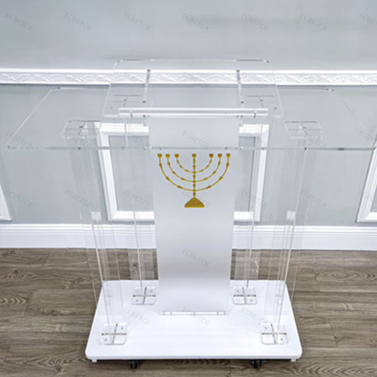 LaseVe Podium Podium Acrylic Lectern Pulpit Luminous Podium, Welcome Podium, Reception Chair Podium Conference Stage,Clear Rolling Podium Floor Podium with Light,Clear