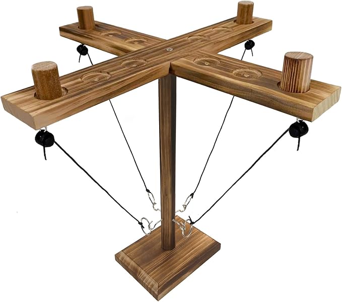 Ring Toss Game, Ring and Hook Game, Patio Games, Ring toss Game for Adults,Games for Adults Party,Handmade Wooden Interactive Game Home and Party Fun, Yellow-Brown