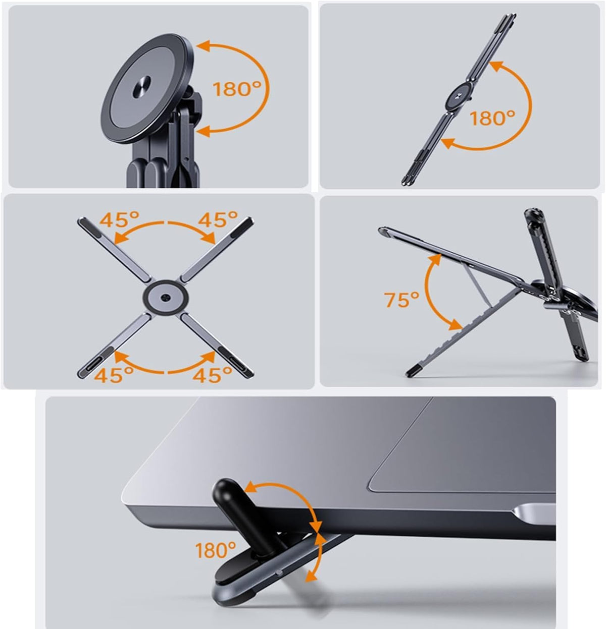 BONERUY 8 3 1 Laptop Stand for Desk, Adjustable Aluminum Alloy Magnetic Foldable Phone Stand, Level Height Adjustable