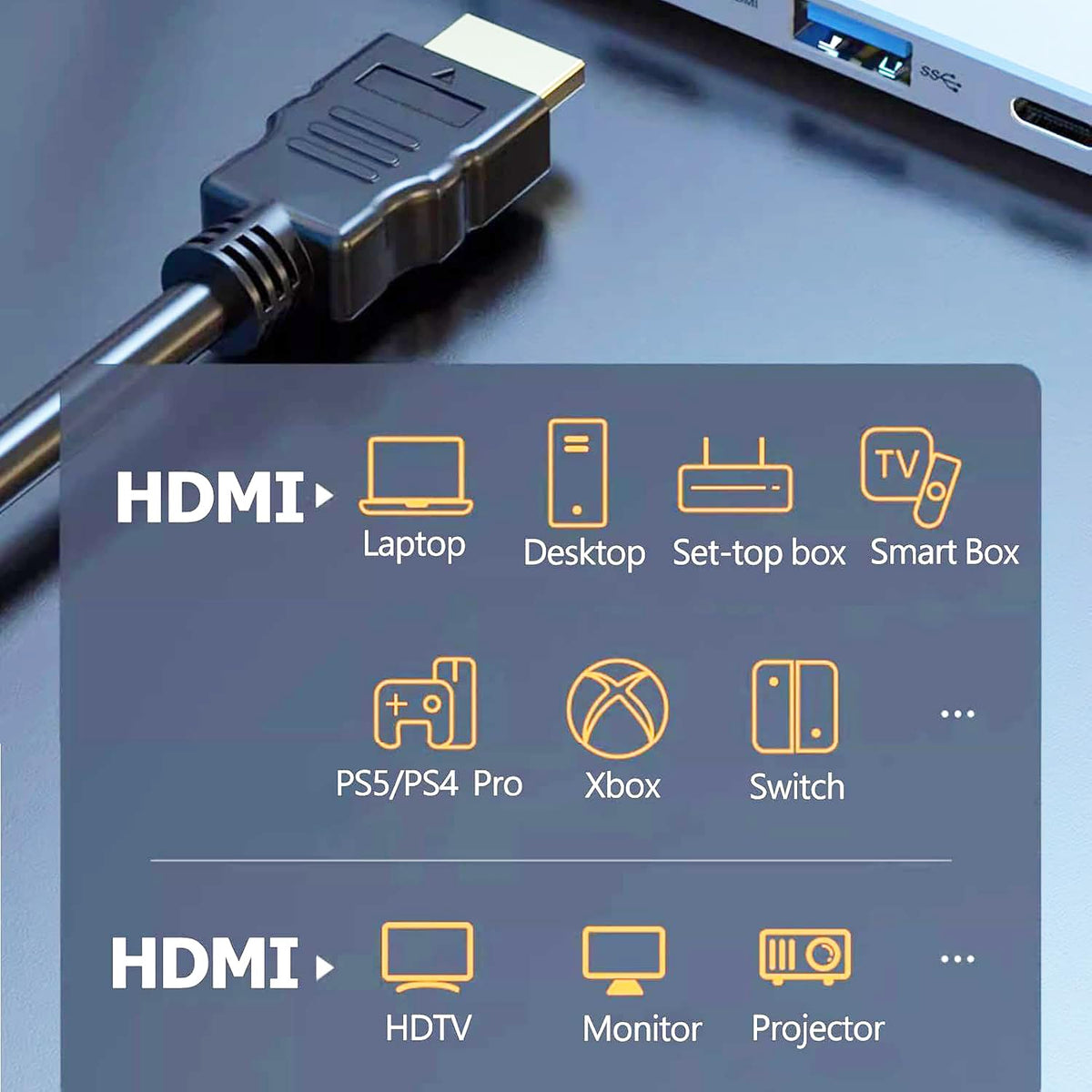 Vorothin 4K 3 5-Pack, 3FT 4K@60Hz, 2.2, 3D, CL3 PS5, PS4, HDMI Cable FT HDMI Cord Shielded HDMI Cord Support HDCP HDR